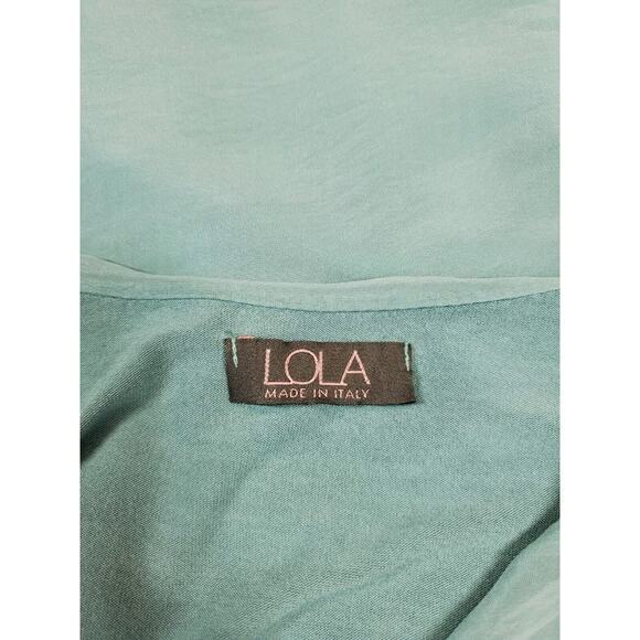 LOLA Made In Italy Womens Top Blue Round Neck Silk Layered Tie Front Flowey - Picture 5 of 9